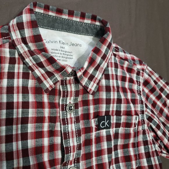 Calvin Klein Jeans Button Up Plaid Flannel Dress Shirt Adjustable Sleeve 24M - Picture 7 of 8